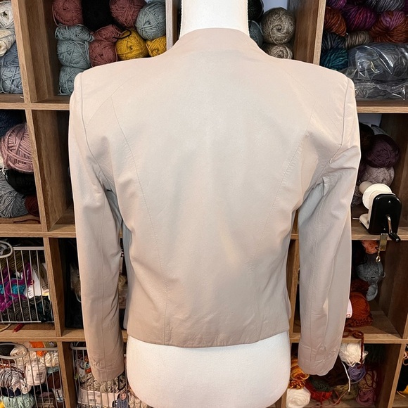 Vintage My Tribe Beige Leather Open Front Jacket Size Small - Picture 3 of 12